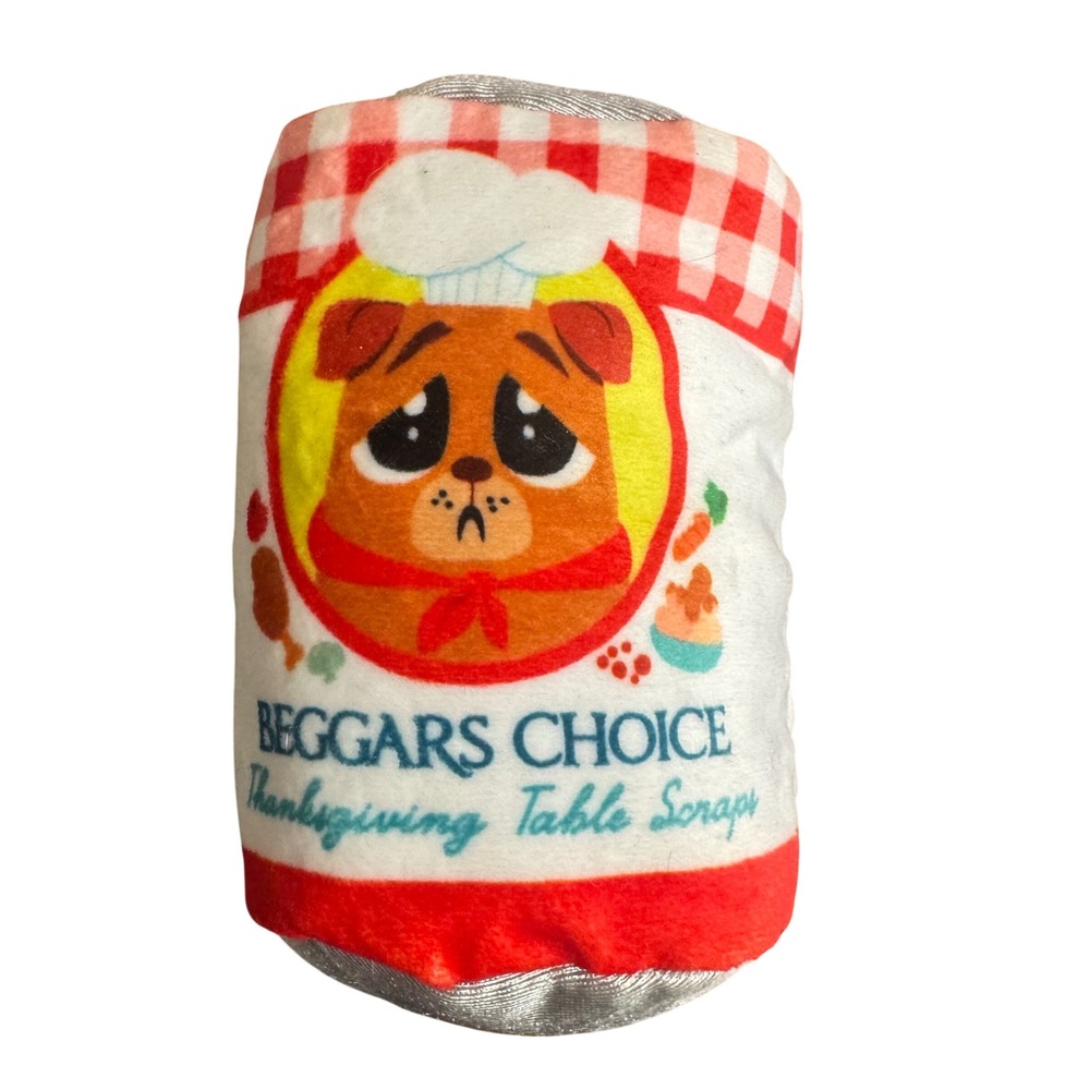Bark Beggars Choice Thanksgiving Table Scraps Plush Squeaky Dog Toy Can
